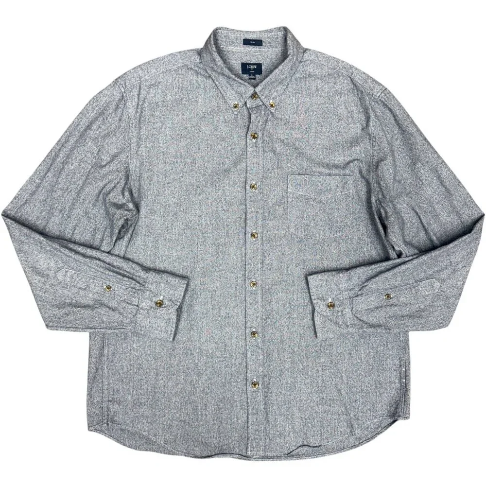 EUC Men's J. CREW Slim Jaspe Button-Down Shirt Navy |‎ Size XL